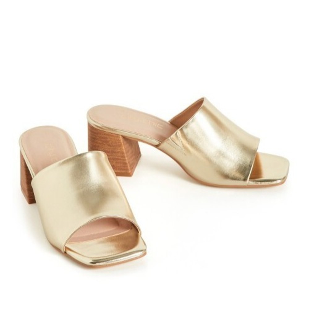 New City Chic Women's Wide Fit Hazel Heel  - Size 9W - Color Gold -‎ Slip On